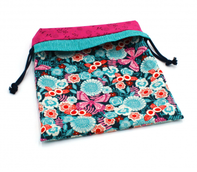 Projektbeutel / Handarbeitsbeutel mit Kordel Floral Butterflies